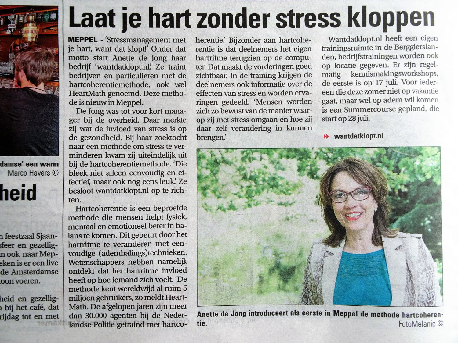 artikel Meppeler courant juli 2017, met als kop: Laat je hart zonder stress kloppen